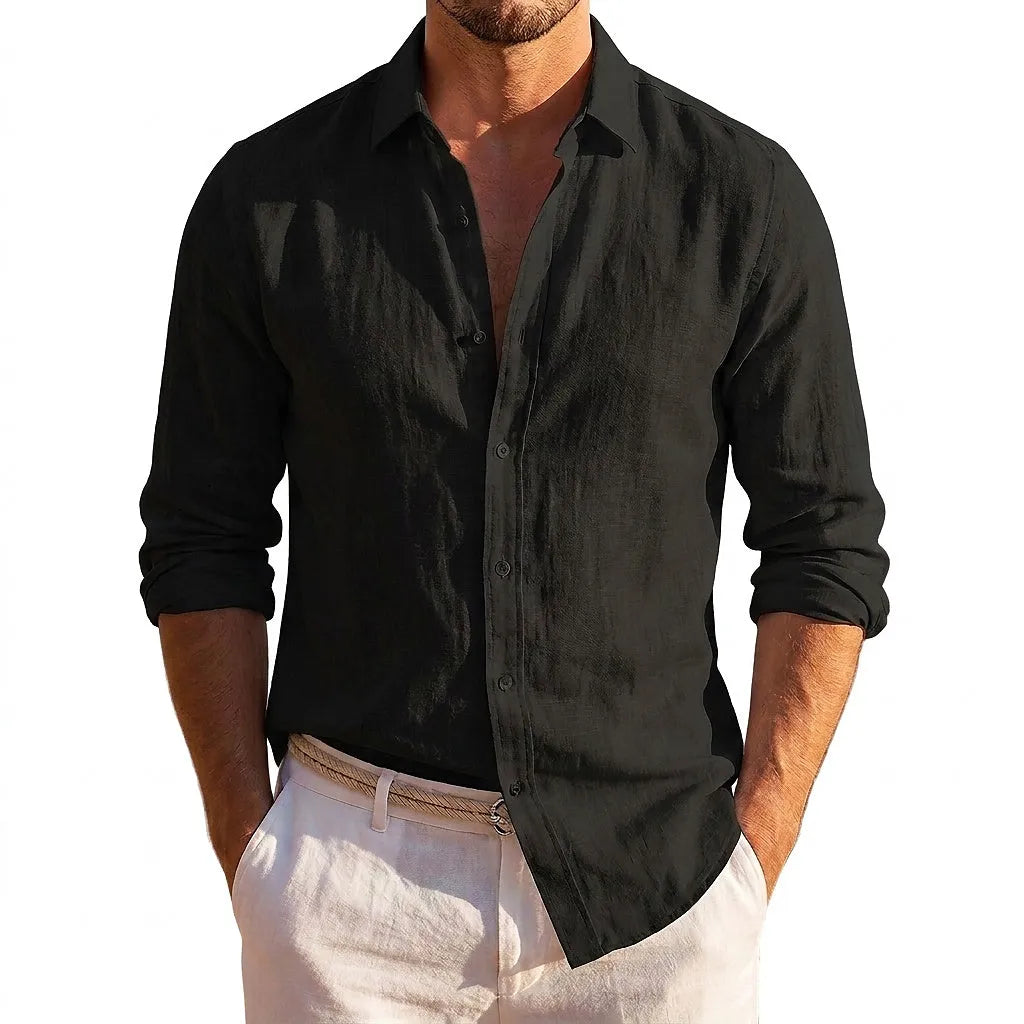 Men's Long Sleeve Linen Button-Down Shirt