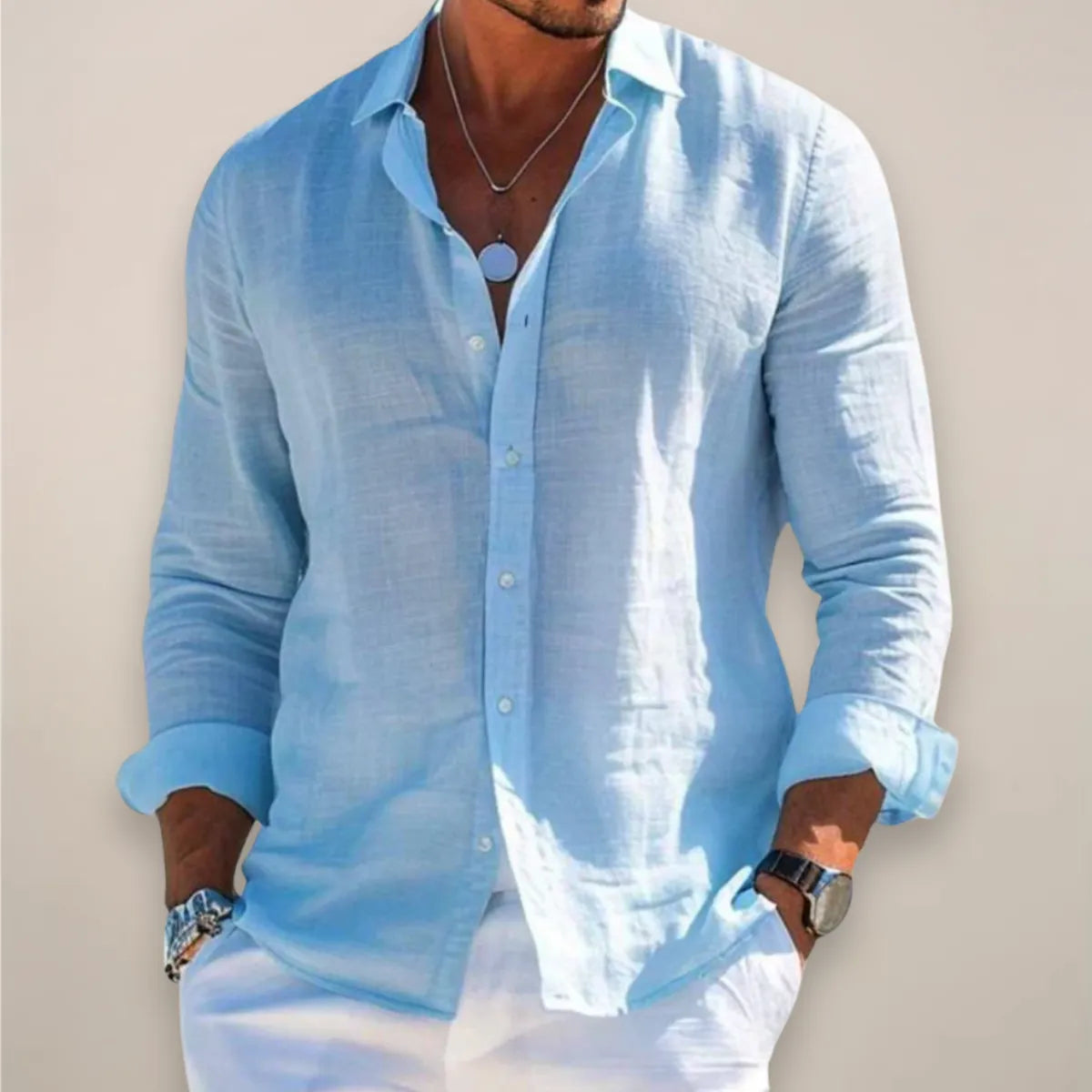 Men's Loose Fit Button Front Long Sleeve Linen Shirt