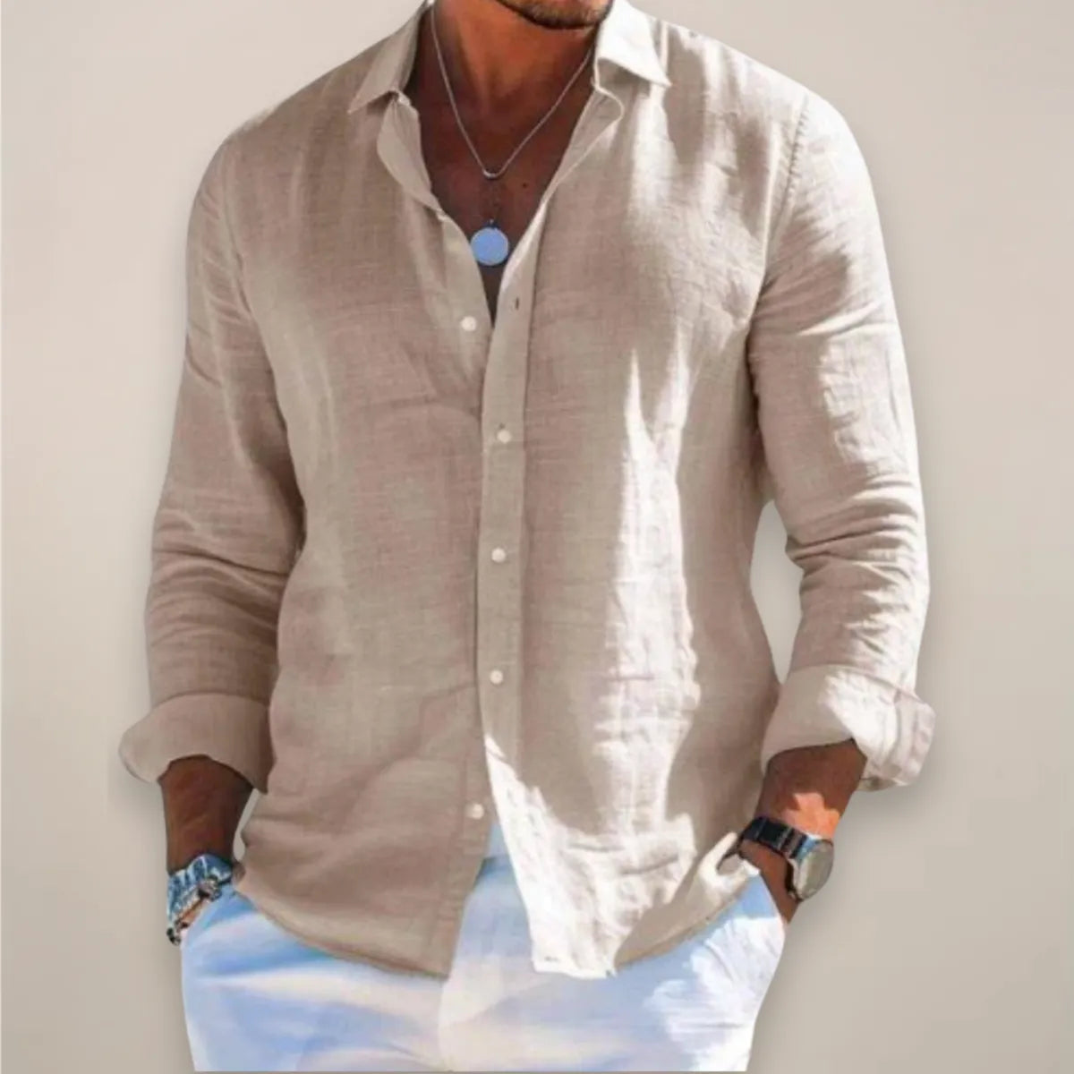 Men's Loose Fit Button Front Long Sleeve Linen Shirt