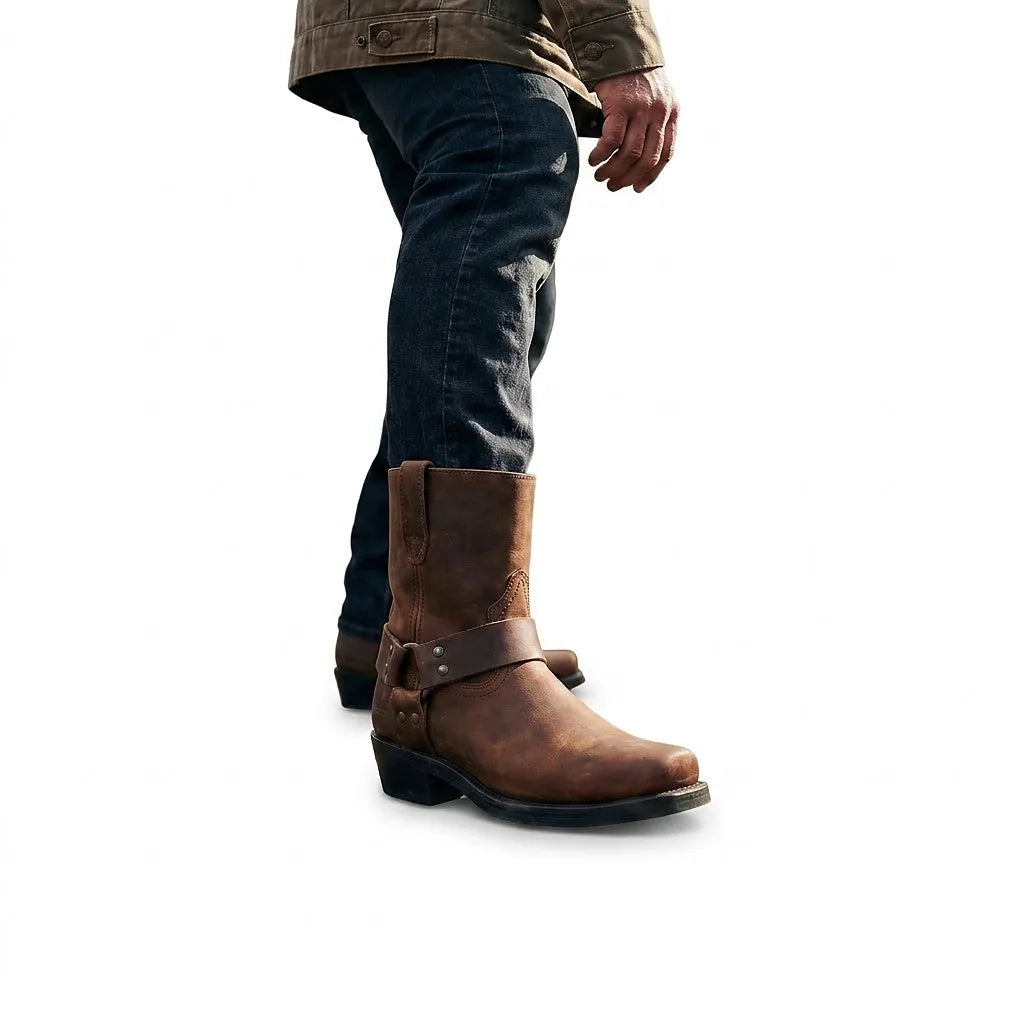 Men's Mid-Calf Cowboy Boots with Harness Strap