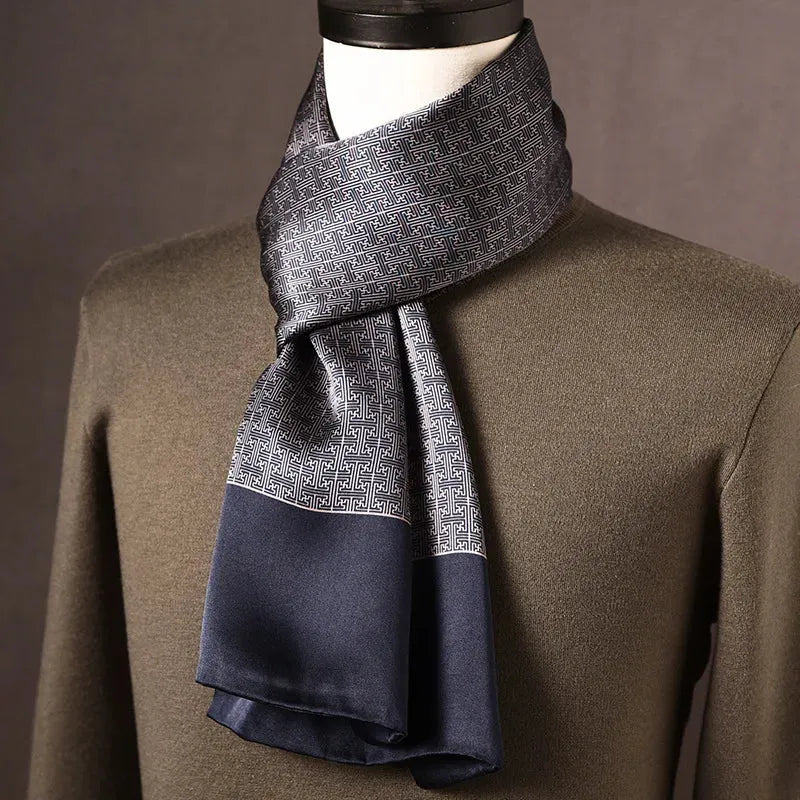 Men's Mulberry Silk Scarf with Double-Layer Polka Dot Pattern