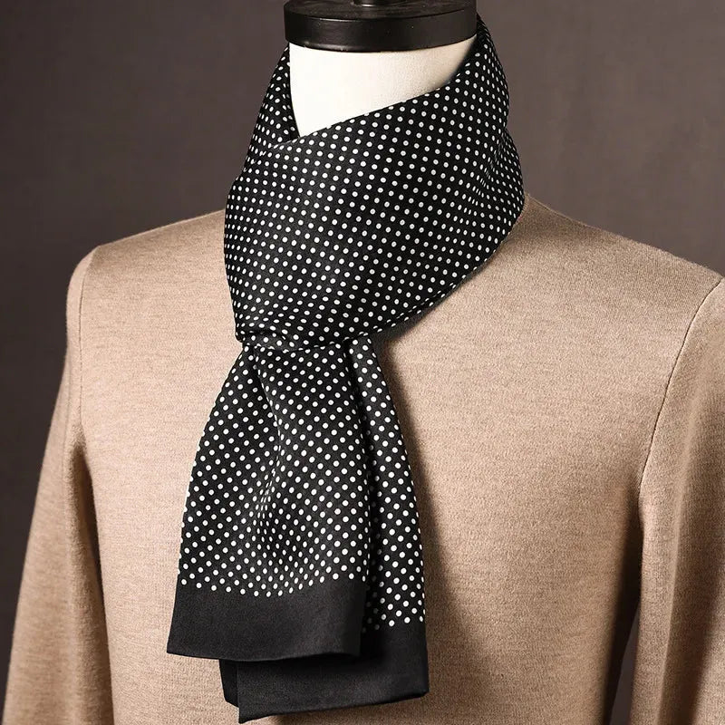 Men's Mulberry Silk Scarf with Double-Layer Polka Dot Pattern