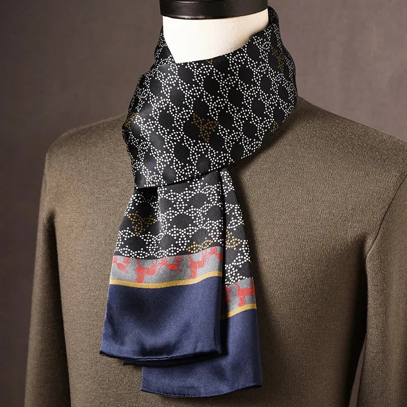 Men's Mulberry Silk Scarf with Double-Layer Polka Dot Pattern