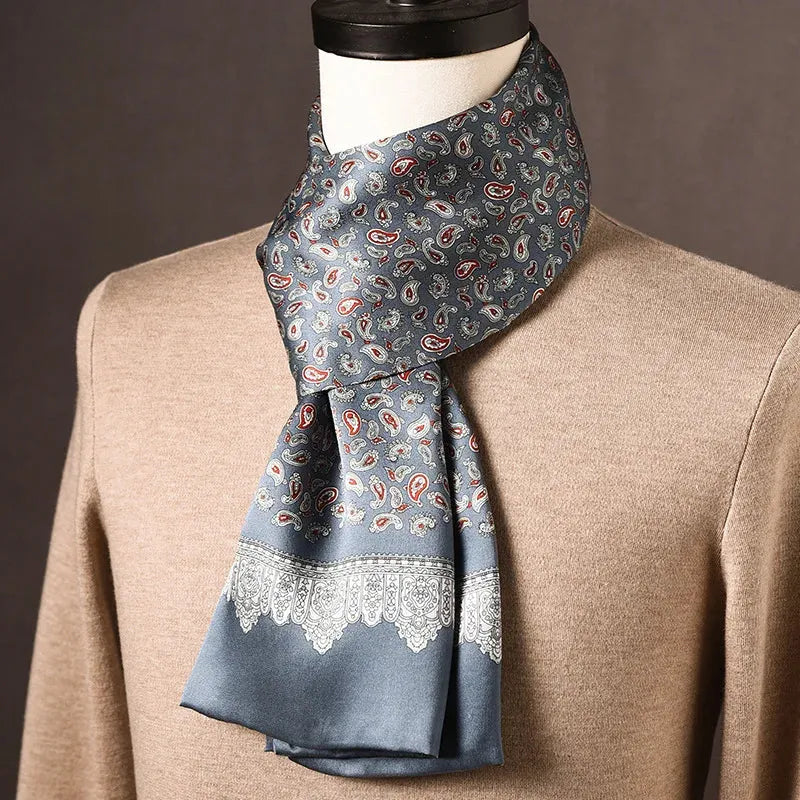 Men's Mulberry Silk Scarf with Double-Layer Polka Dot Pattern