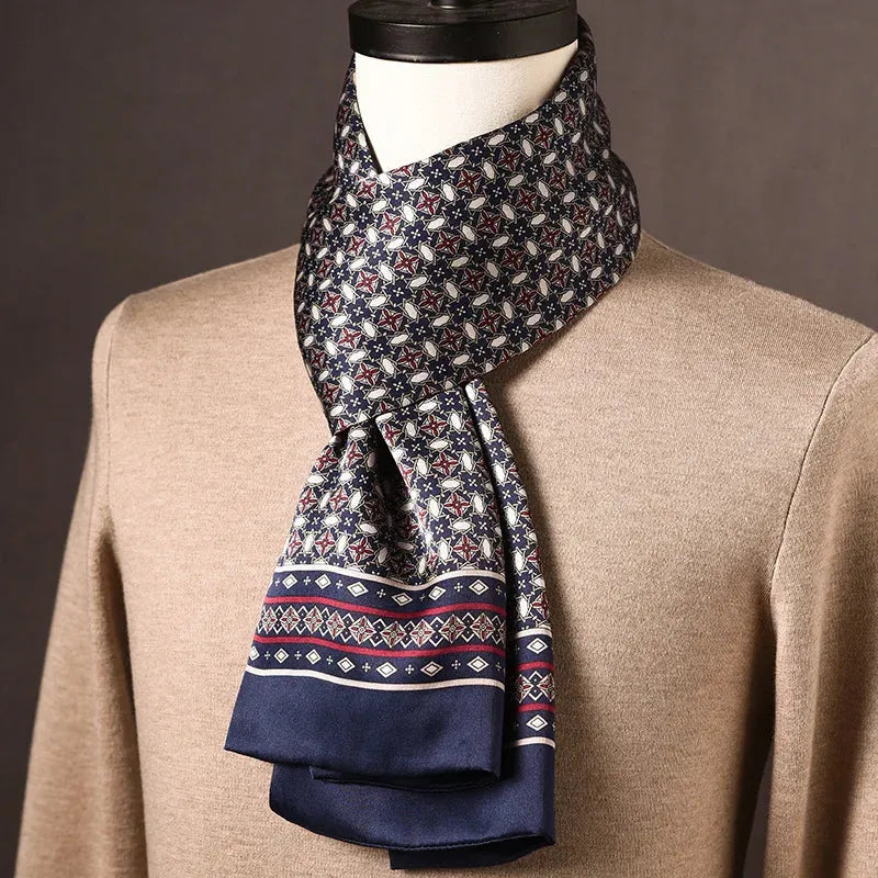 Men's Mulberry Silk Scarf with Double-Layer Polka Dot Pattern