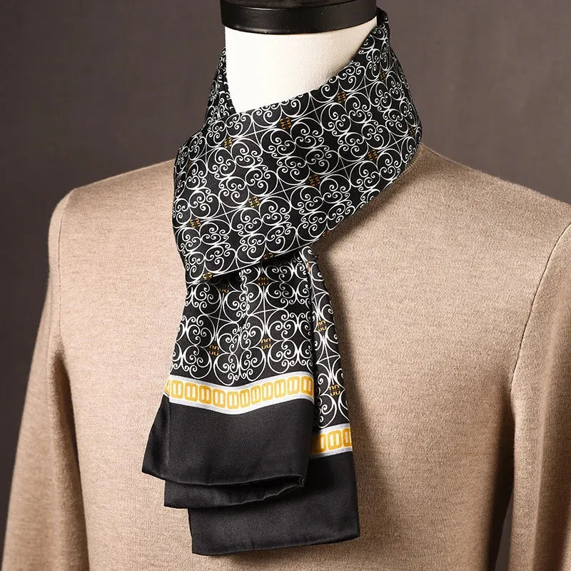 Men's Mulberry Silk Scarf with Double-Layer Polka Dot Pattern