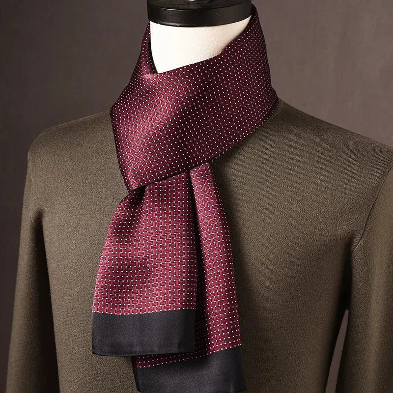 Men's Mulberry Silk Scarf with Double-Layer Polka Dot Pattern