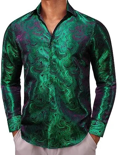 Men's Paisley Jacquard Long-Sleeve Shirt for Weddings and Evenings