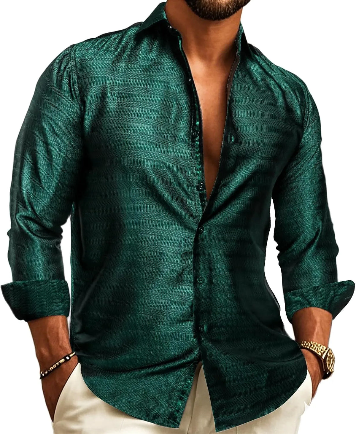 Men's Paisley Jacquard Long-Sleeve Shirt for Weddings and Evenings
