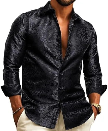 Men's Paisley Jacquard Long-Sleeve Shirt for Weddings and Evenings