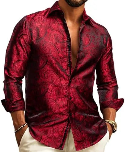 Men's Paisley Jacquard Long-Sleeve Shirt for Weddings and Evenings
