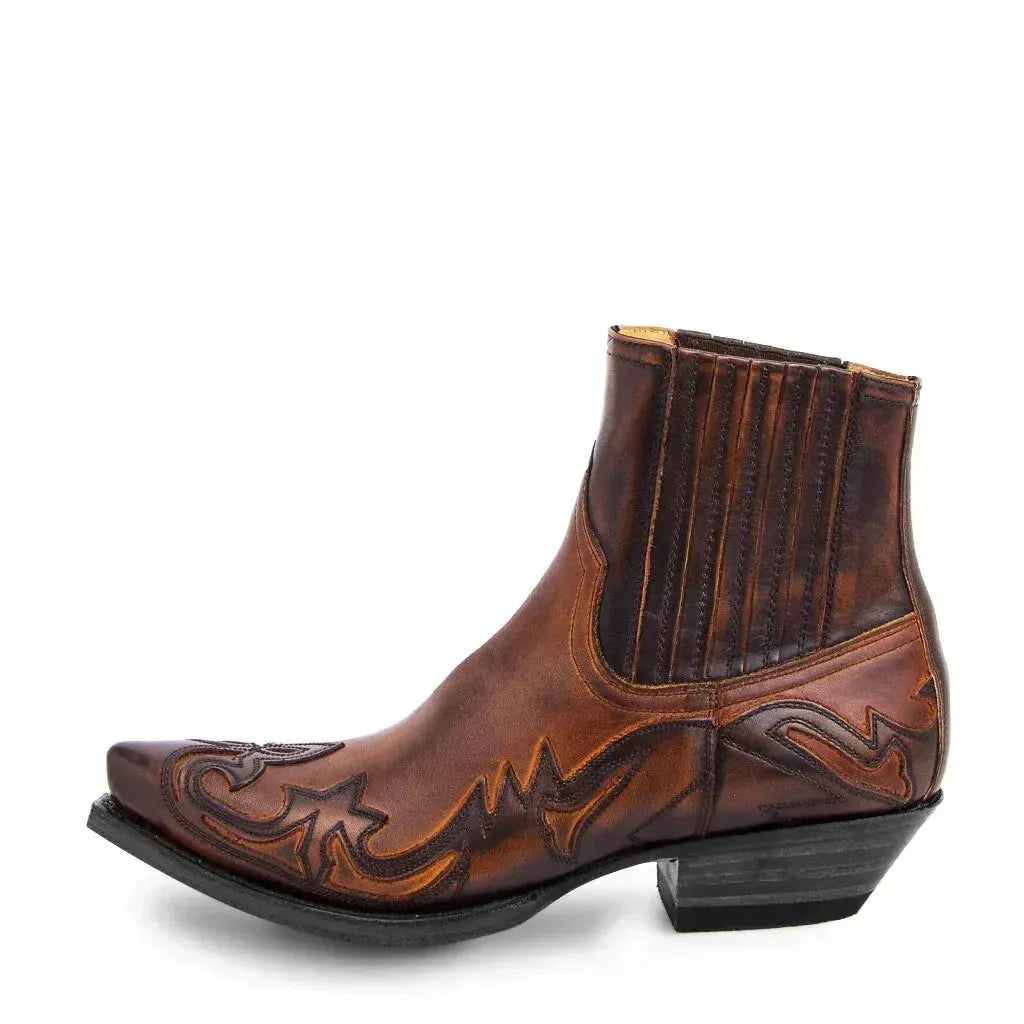 Men's Pointed-Toe Leather Western Cowboy Ankle Boots
