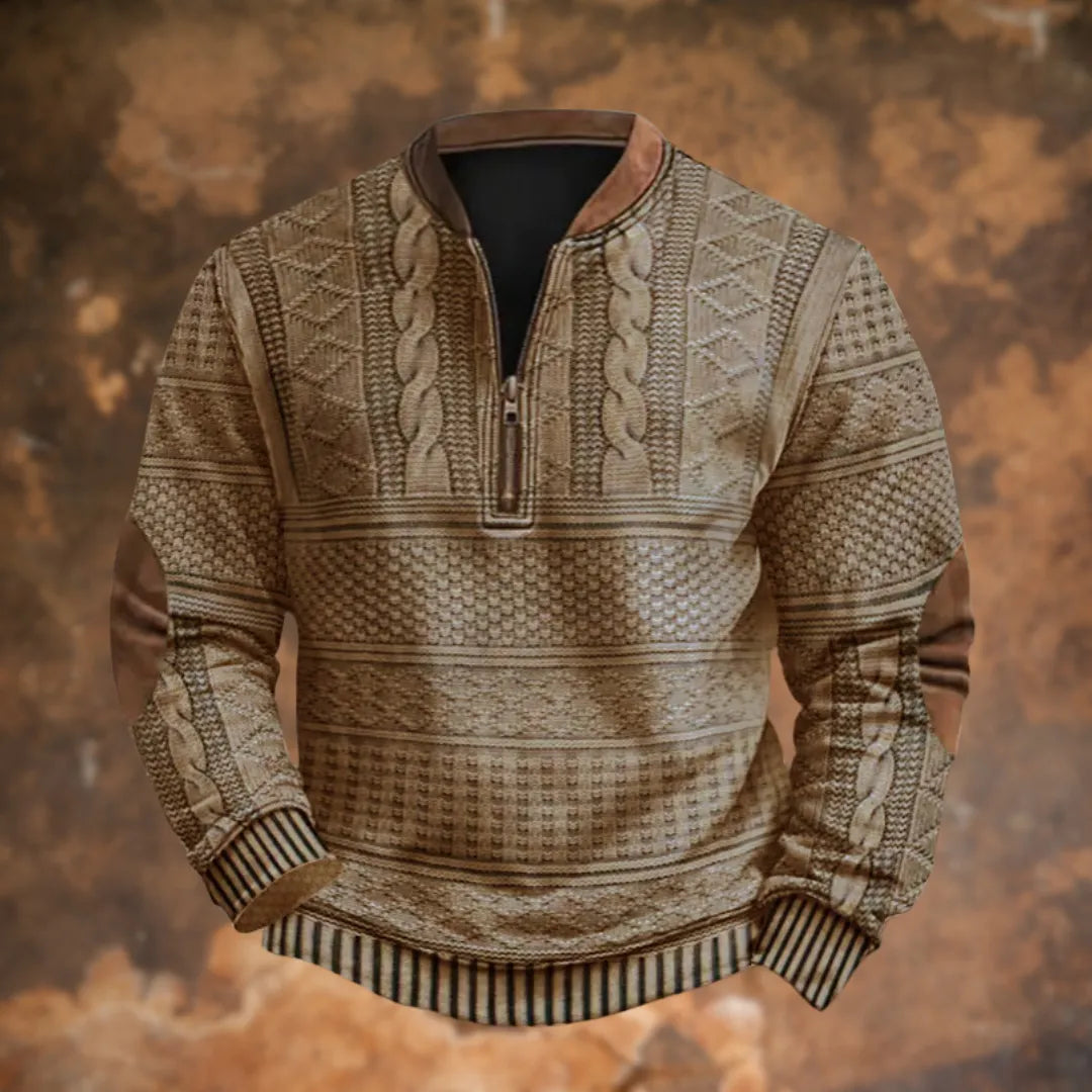 Men's Quarter-Zip Knit Sweater with Elbow Patches