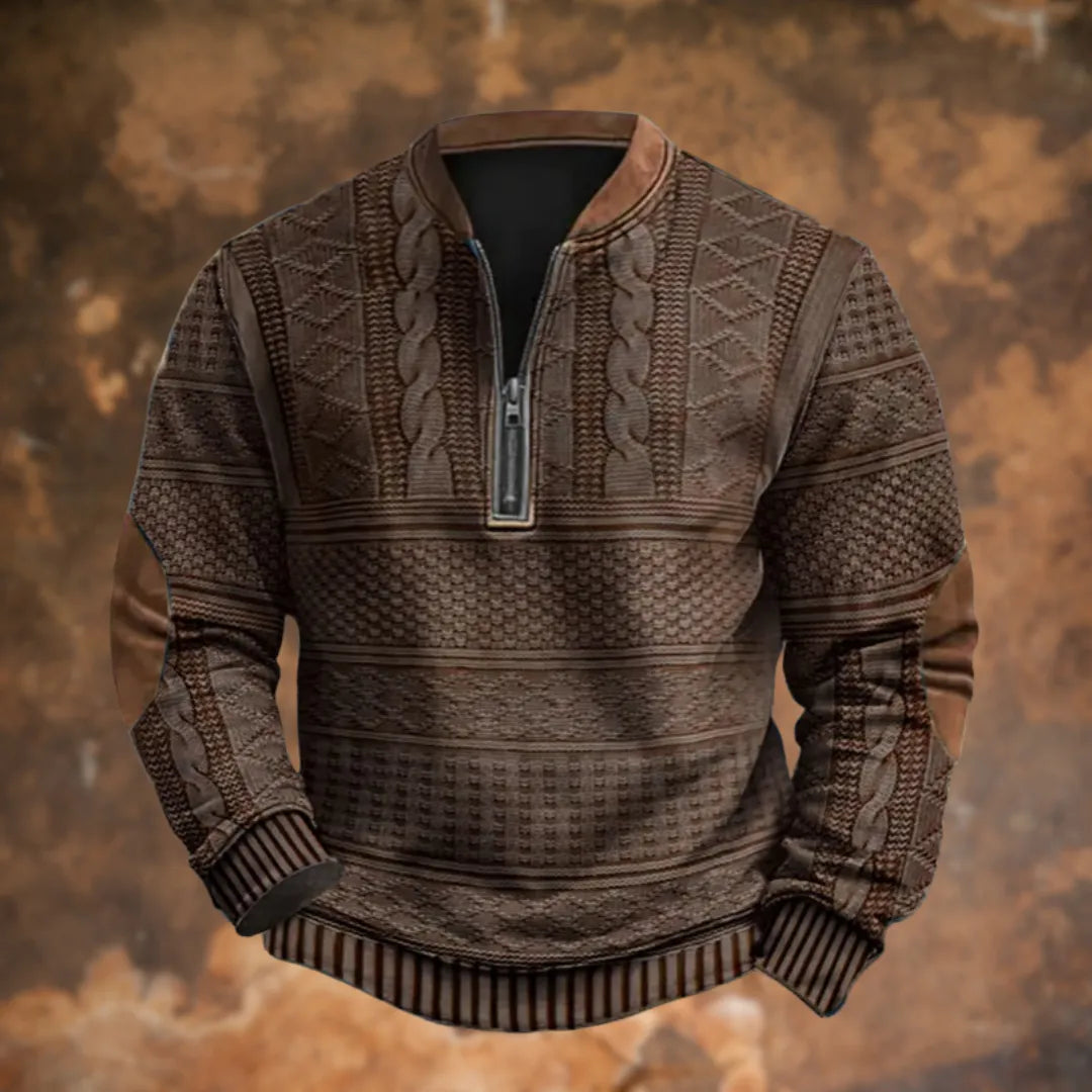Men's Quarter-Zip Knit Sweater with Elbow Patches