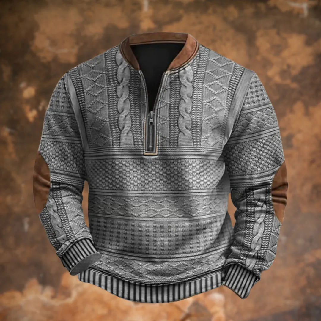 Men's Quarter-Zip Knit Sweater with Elbow Patches