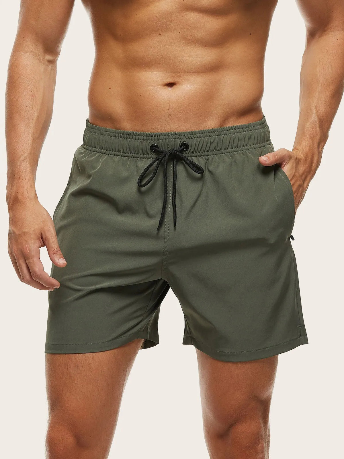 Men's Quick-Drying Elastic Swim Trunks with Zipper Pocket