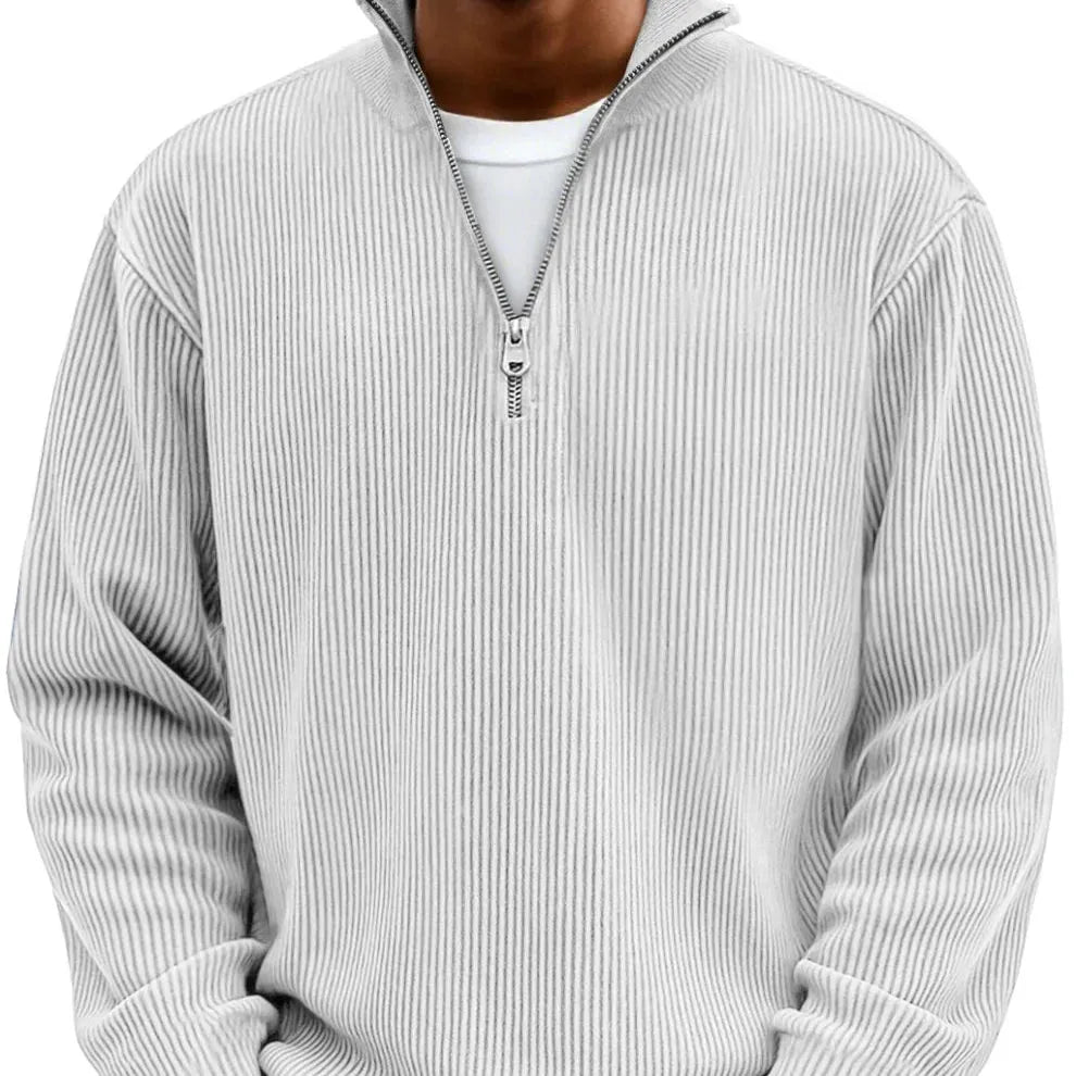 Men's Ribbed Half-Zip Sweater with High Collar