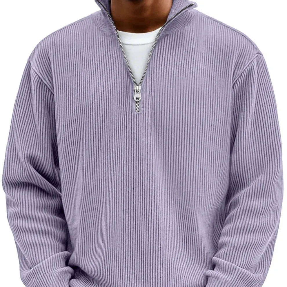 Men's Ribbed Half-Zip Sweater with High Collar