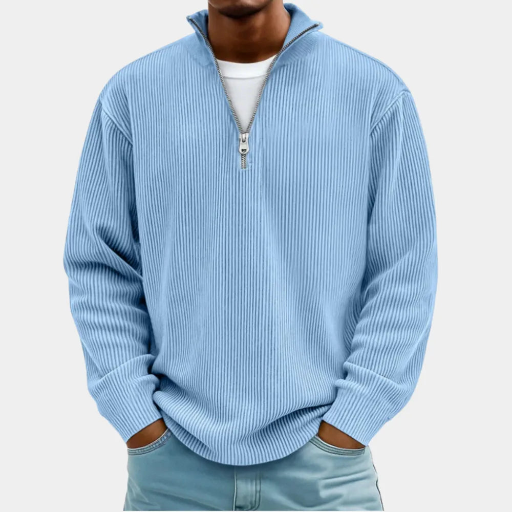 Men's Ribbed Half-Zip Sweater with High Collar