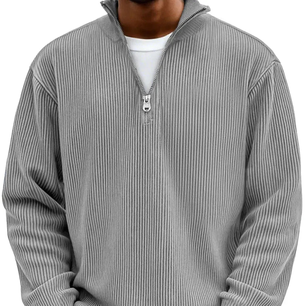Men's Ribbed Half-Zip Sweater with High Collar