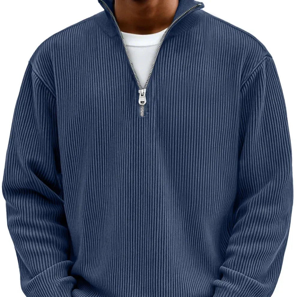Men's Ribbed Half-Zip Sweater with High Collar