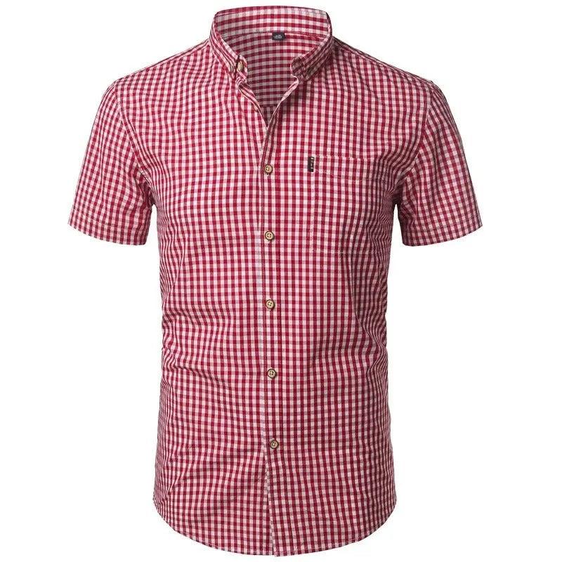 Men's Short-Sleeve Plaid Button-Down Shirt