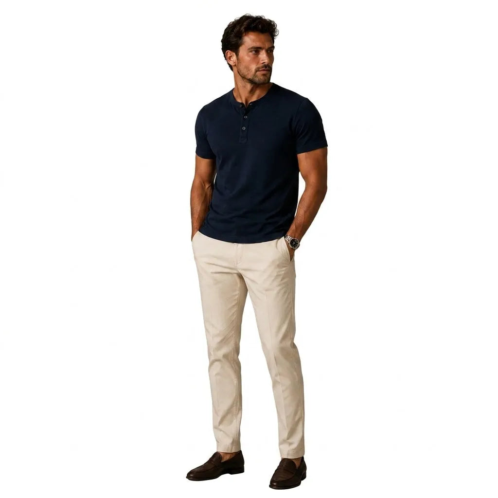 Men's Short-Sleeve Top with Three-Button Placket