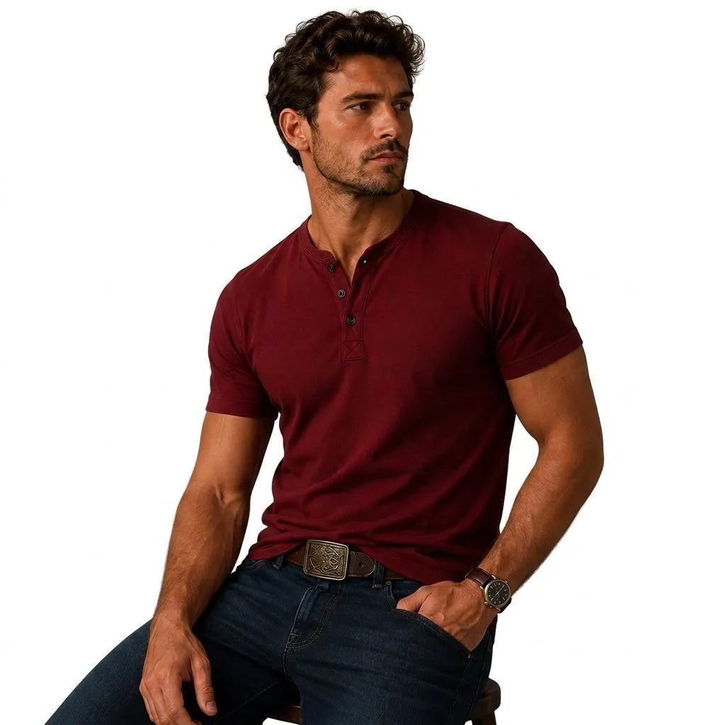 Men's Short-Sleeve Top with Three-Button Placket