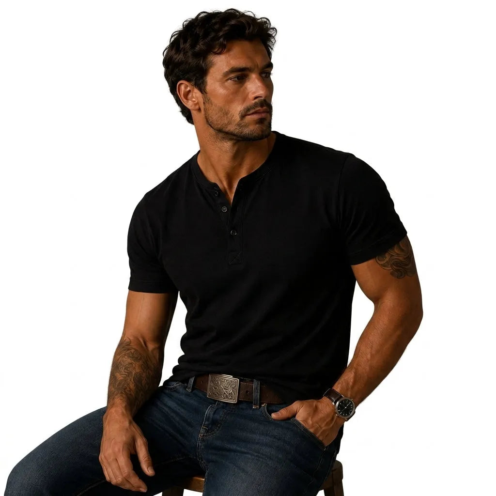 Men's Short-Sleeve Top with Three-Button Placket