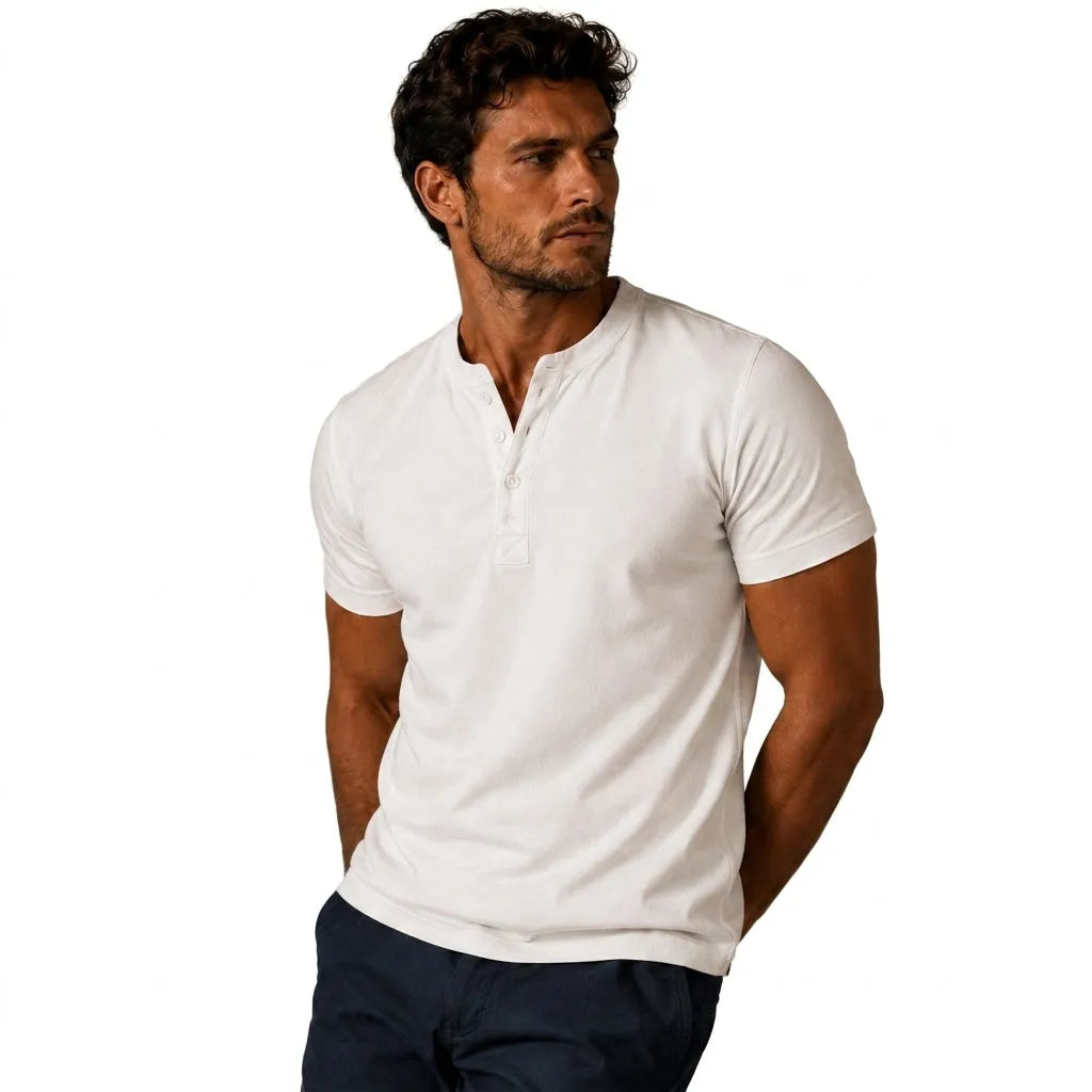 Men's Short-Sleeve Top with Three-Button Placket