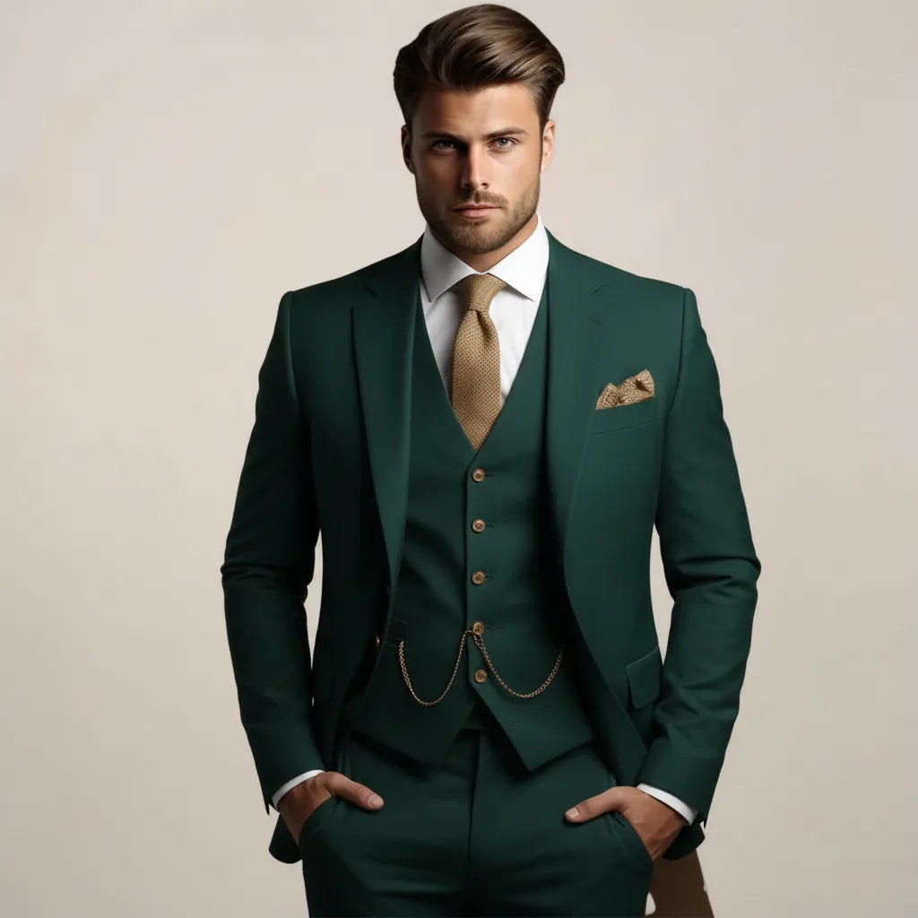 Men's Slim Fit Breathable Three-Piece Wedding Suit with Tailored Vest