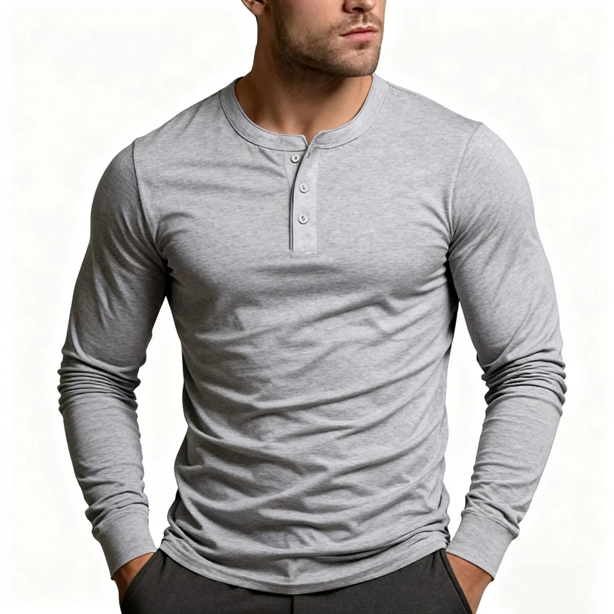 Men's Slim Fit Long Sleeve Button Henley Shirt