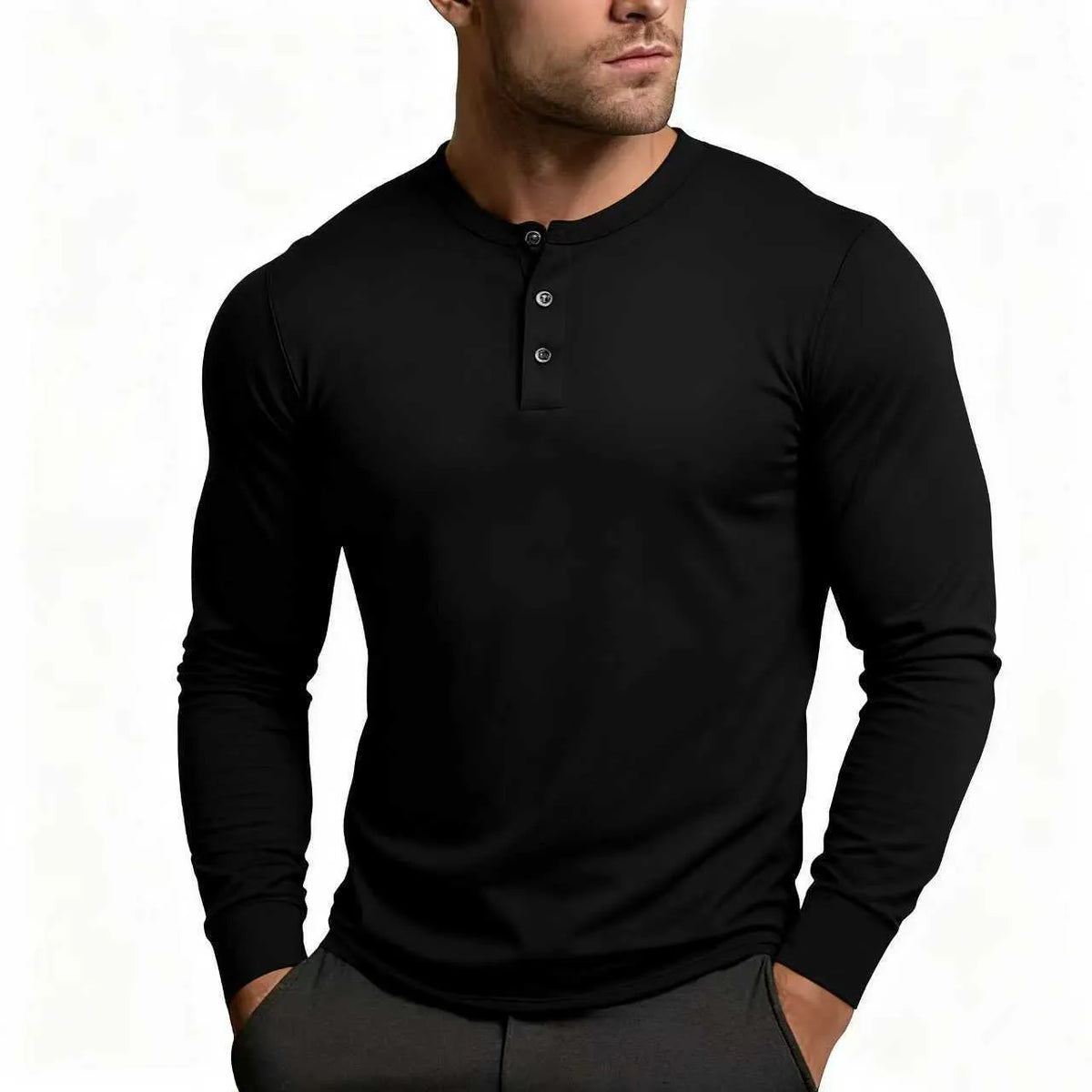 Men's Slim Fit Long Sleeve Button Henley Shirt