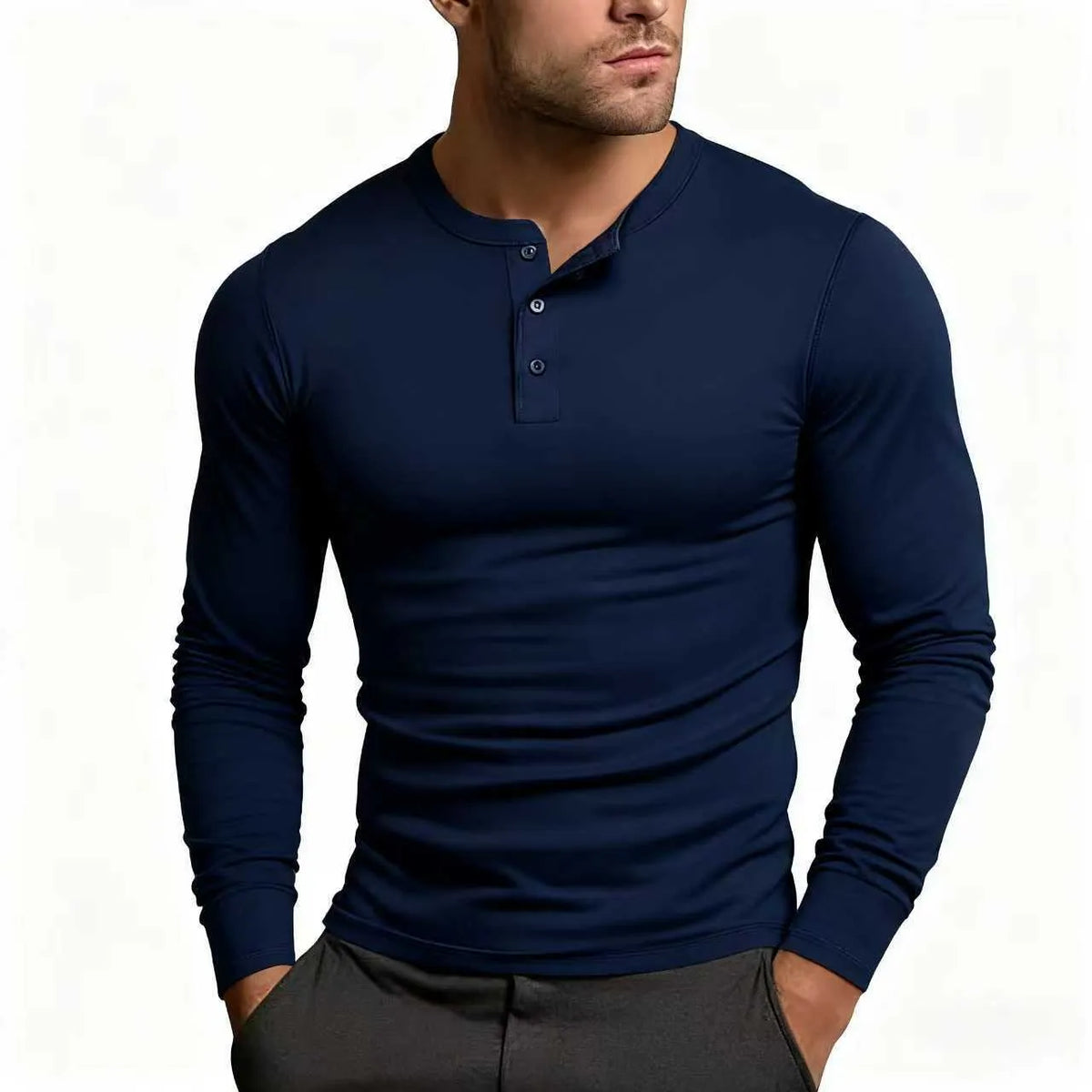 Men's Slim Fit Long Sleeve Button Henley Shirt