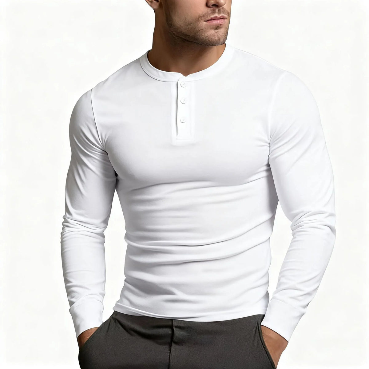 Men's Slim Fit Long Sleeve Button Henley Shirt