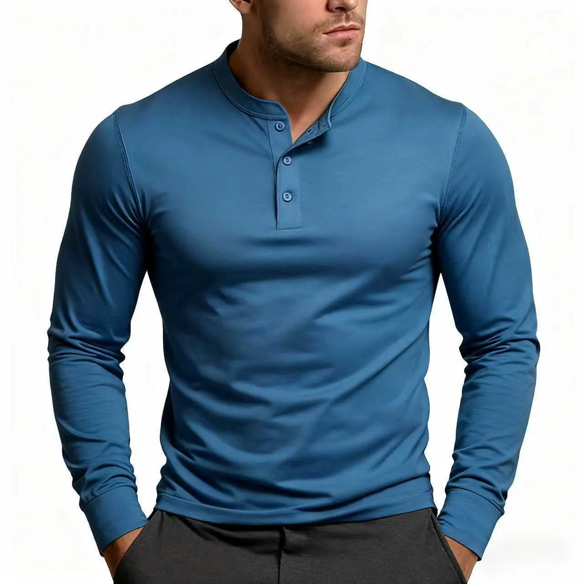 Men's Slim Fit Long Sleeve Button Henley Shirt