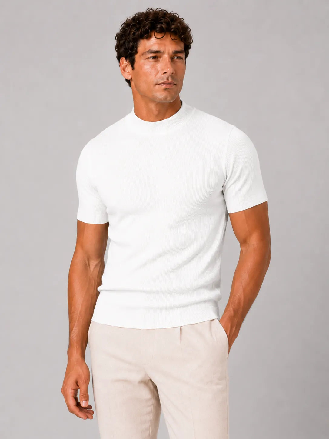 Men's Slim Fit Ribbed Mock Neck T-Shirt