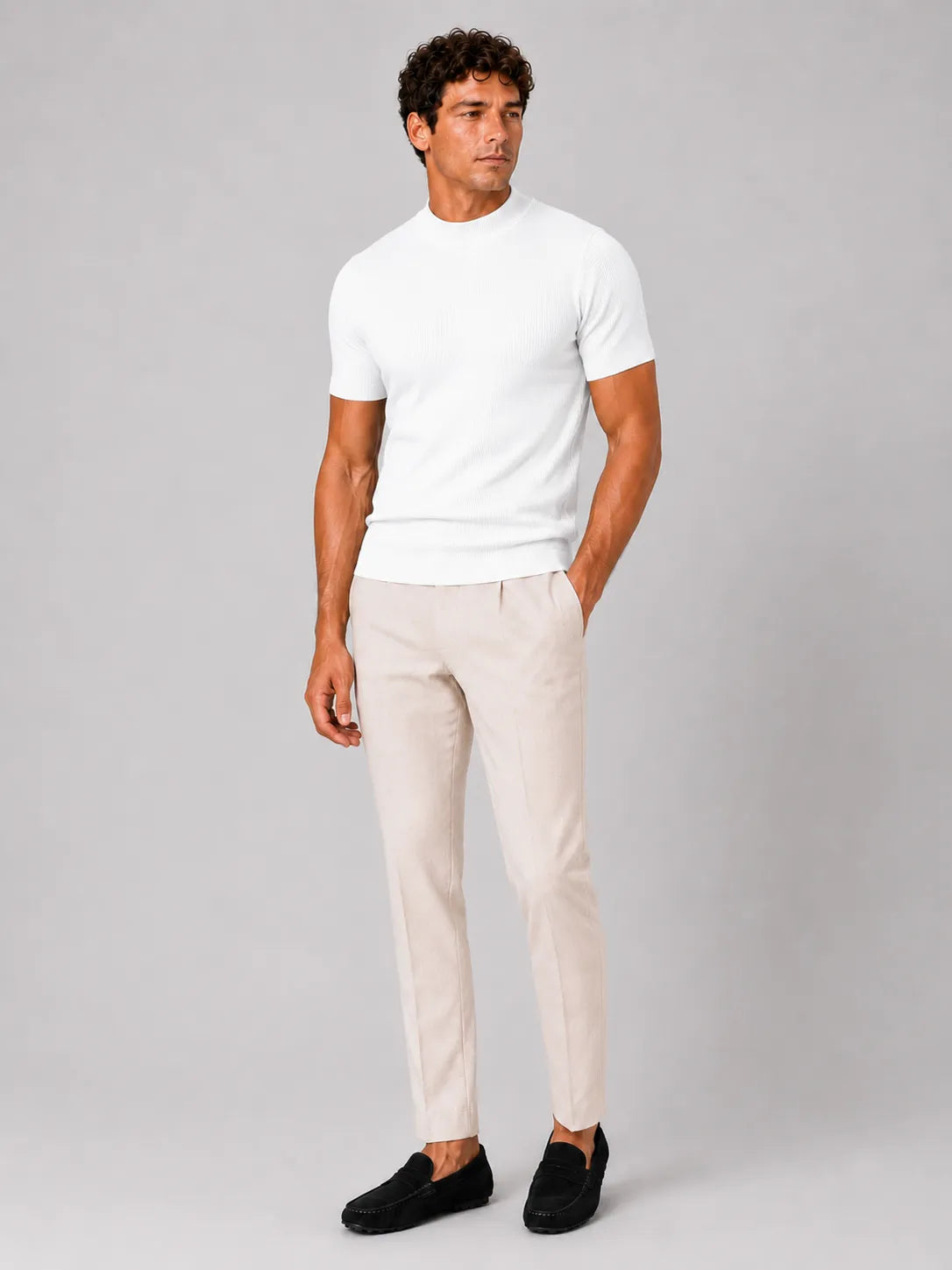 Men's Slim Fit Ribbed Mock Neck T-Shirt