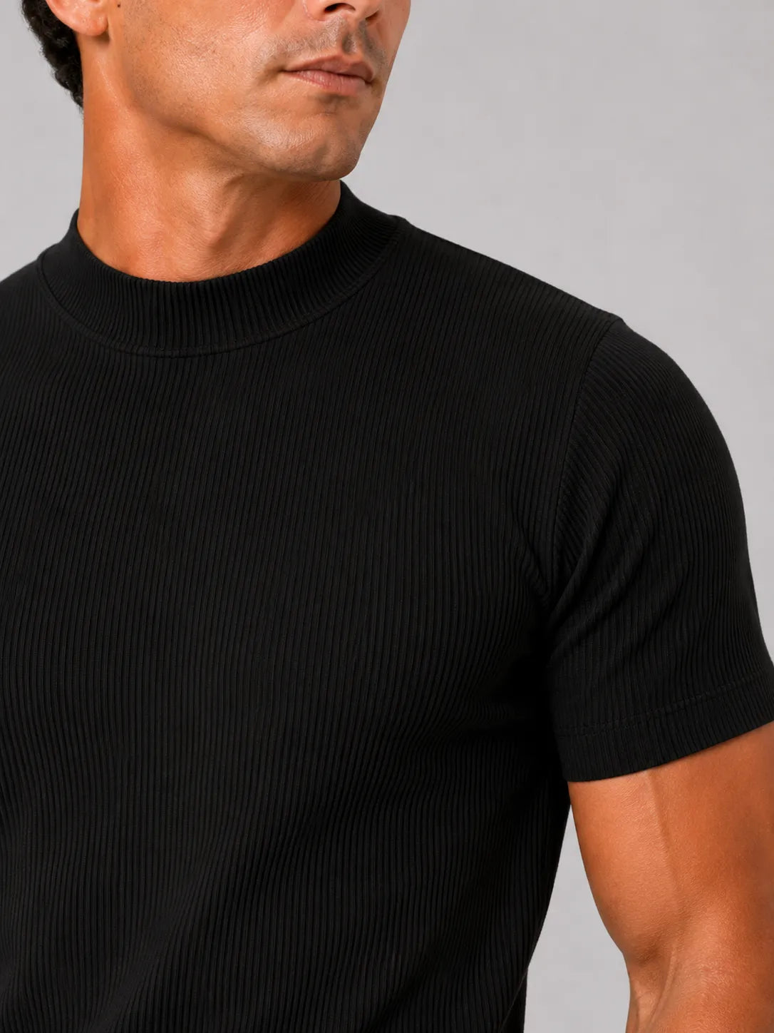 Men's Slim Fit Ribbed Mock Neck T-Shirt