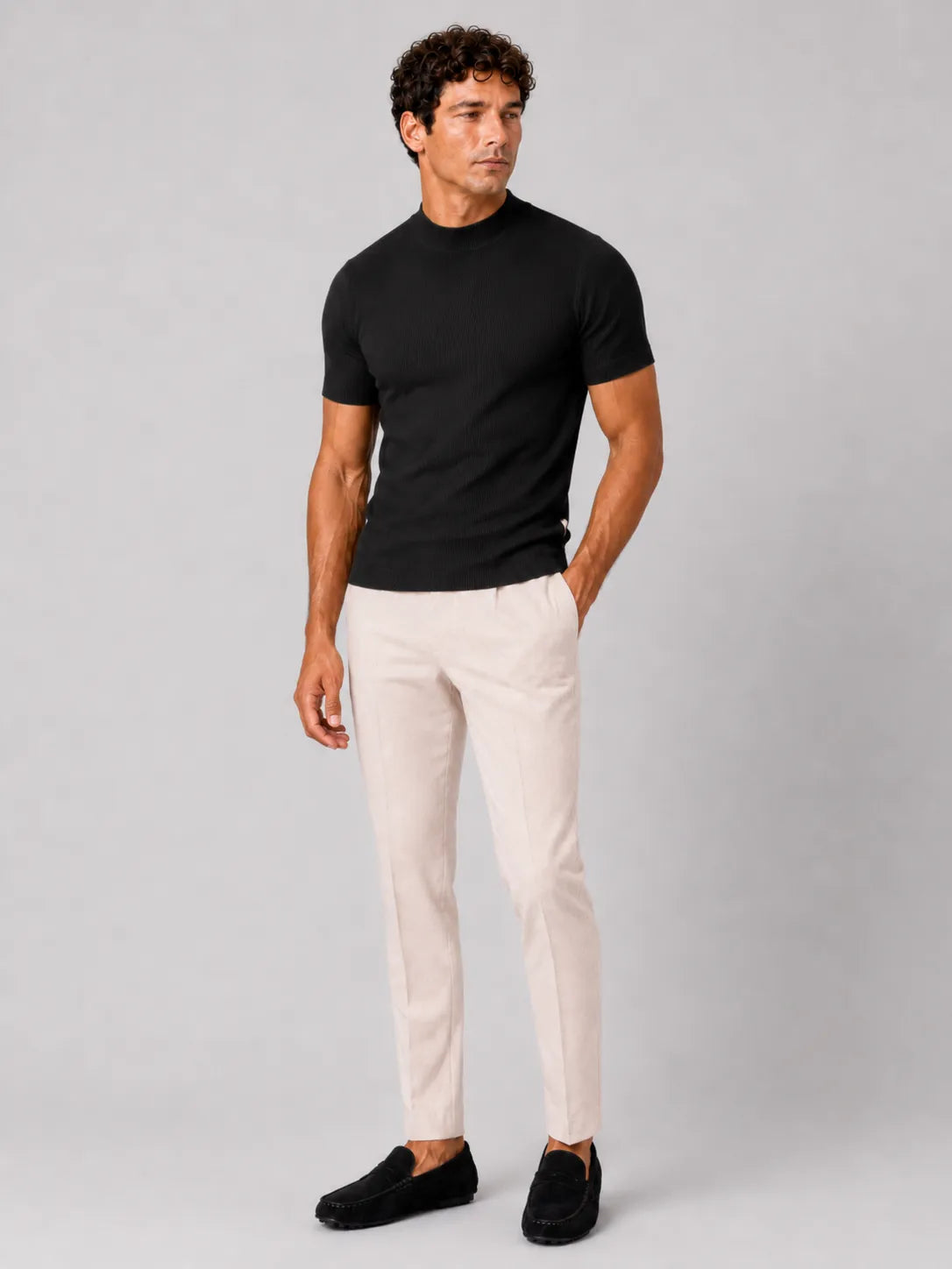 Men's Slim Fit Ribbed Mock Neck T-Shirt