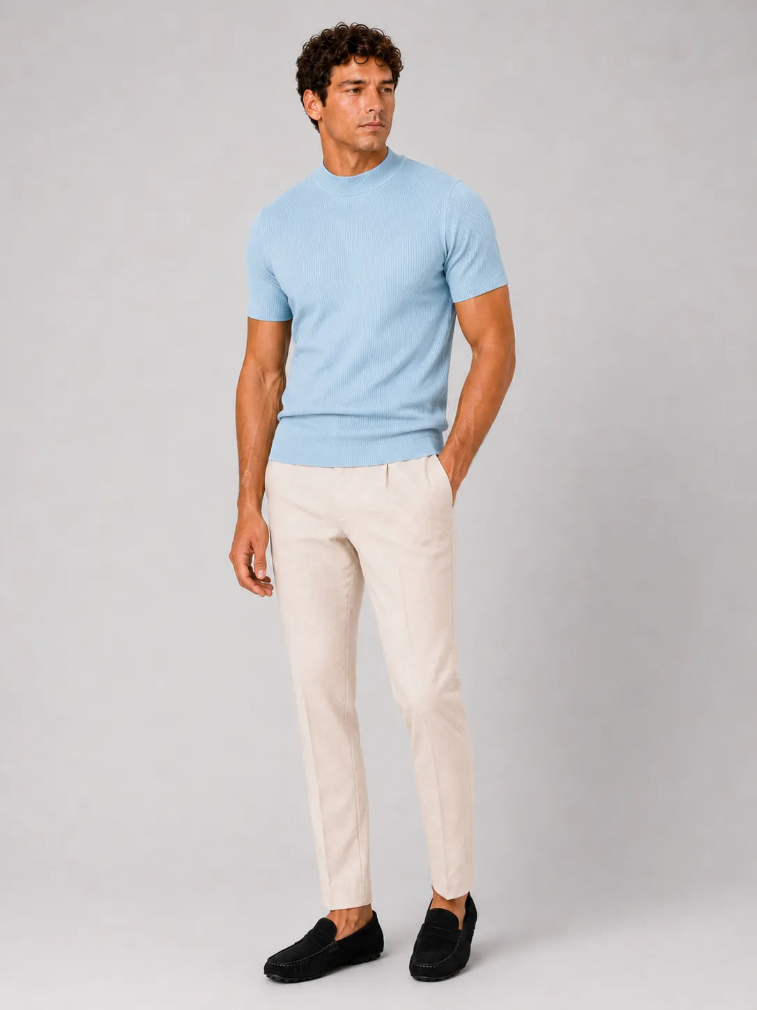 Men's Slim Fit Ribbed Mock Neck T-Shirt