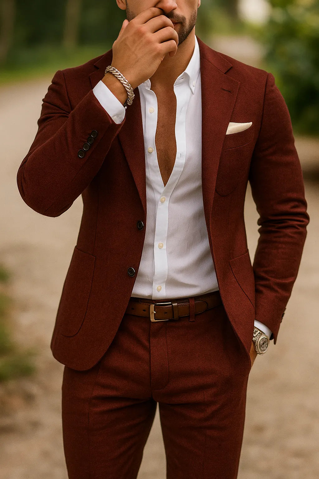 Men's Slim Fit Tailored Blazer and Trousers Formal Suit Set