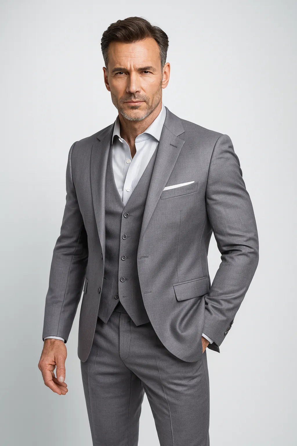Men's Slim Fit Three-Piece Elegant Suit with Vest