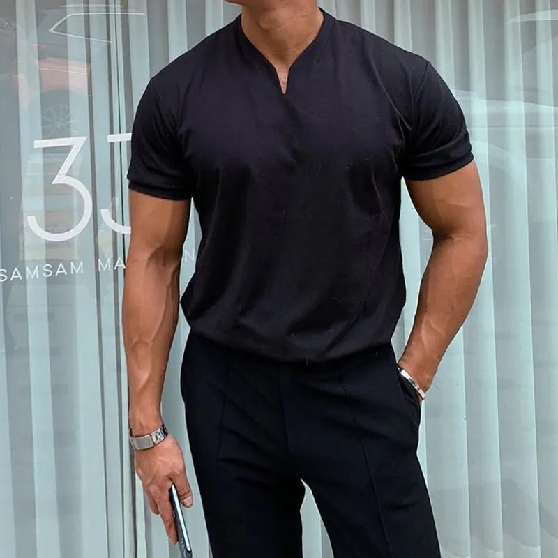Men's Slim Fit V-Neck T-Shirt with Sporty Style