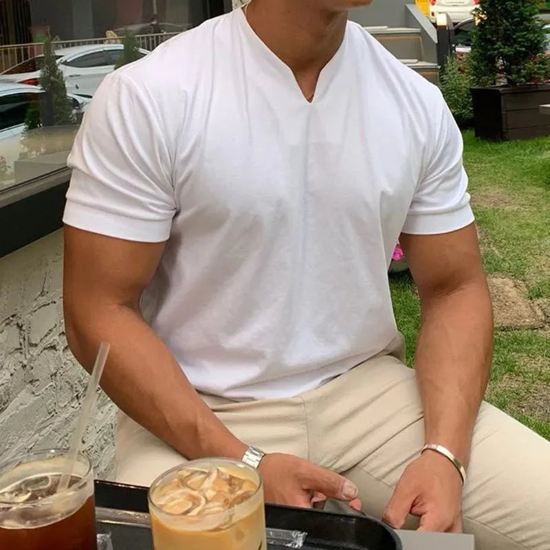 Men's Slim Fit V-Neck T-Shirt with Sporty Style