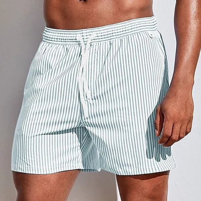 Men's Striped Swim Trunks with Drawstring Waist