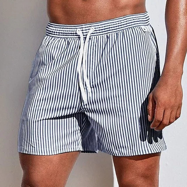Men's Striped Swim Trunks with Drawstring Waist