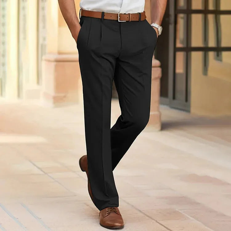 Men's Tailored Suit Trousers with Button and Zip Closure
