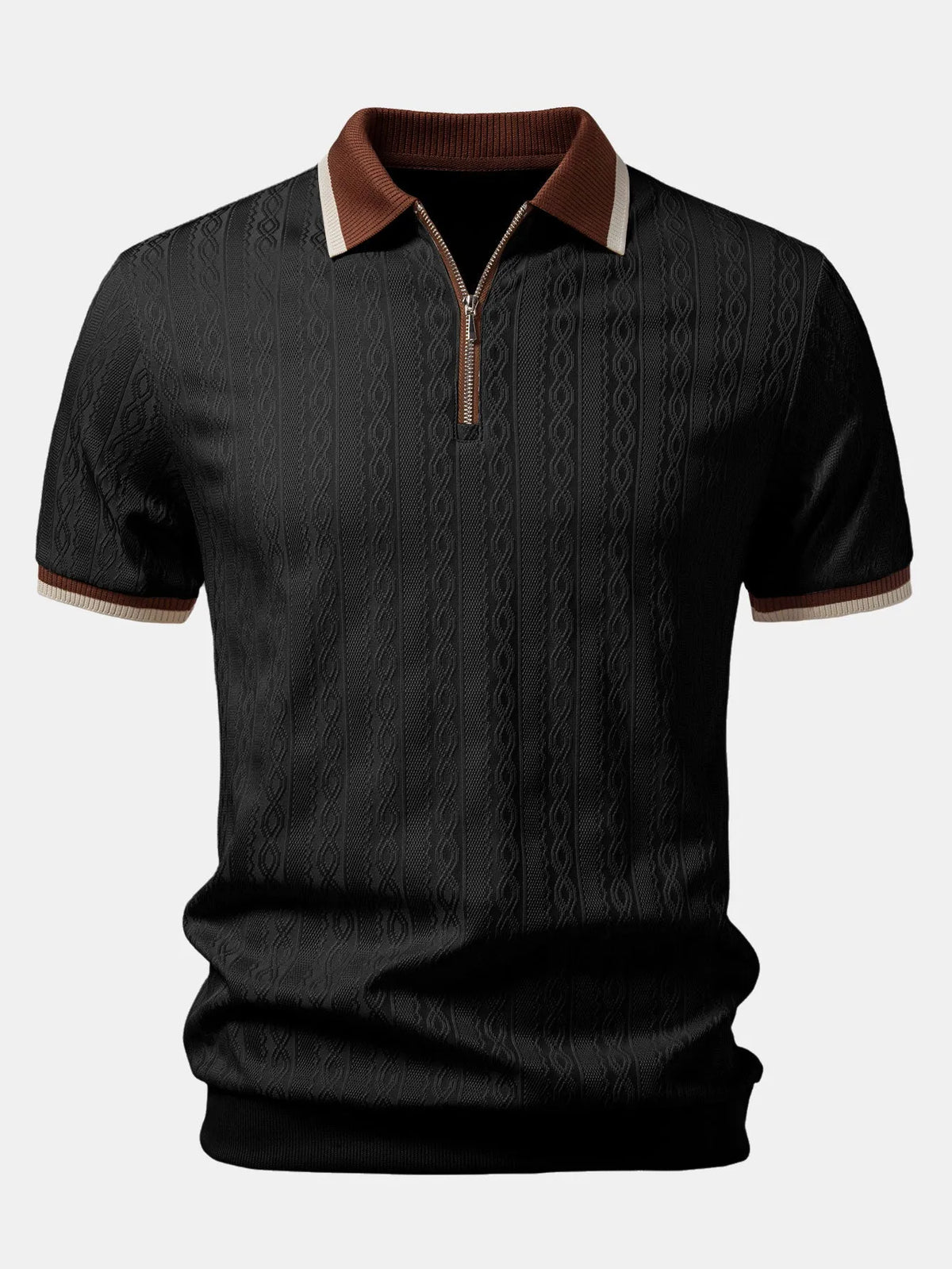 Men's Textured Knit Polo Shirt with Quarter Zip