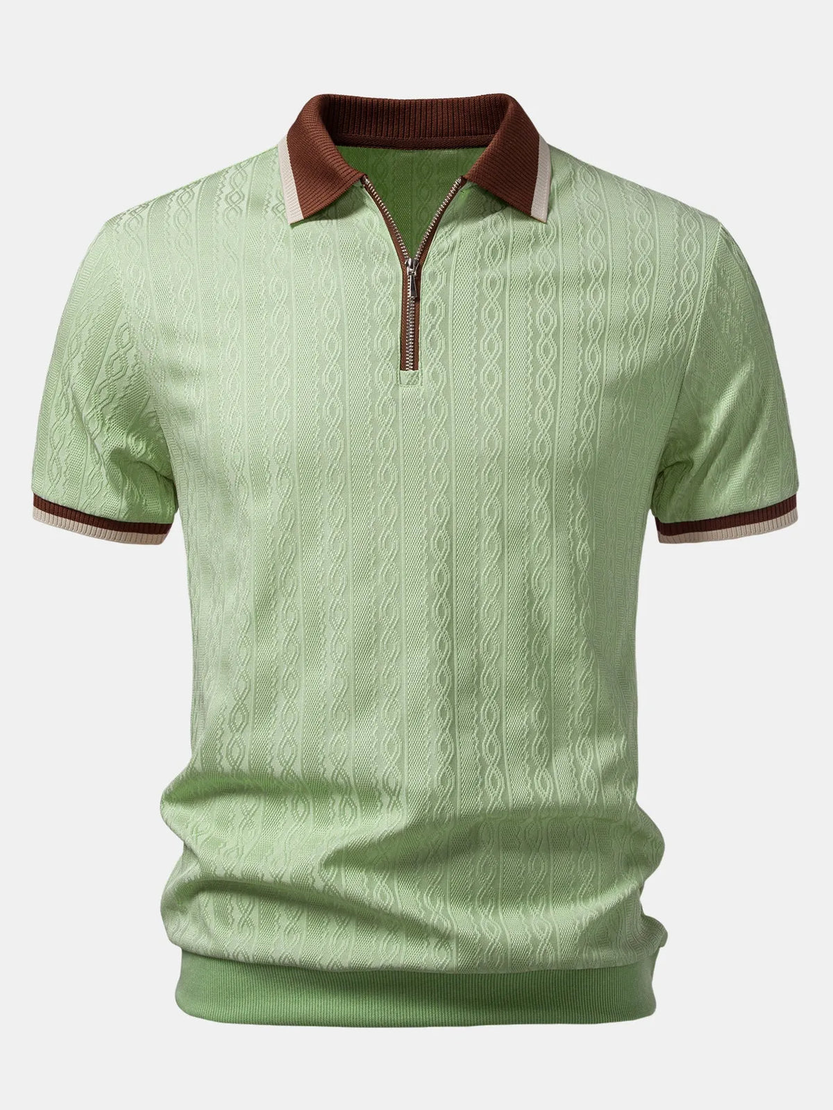 Men's Textured Knit Polo Shirt with Quarter Zip